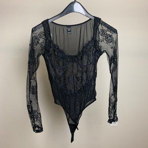 sexy , black lingerie flora lace bodysuit
